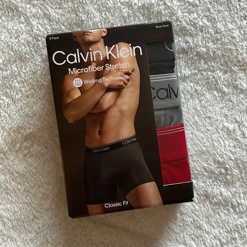 3 pk Calvin Klein microfiber stretch mens classic fit boxer brief red/black/gray
